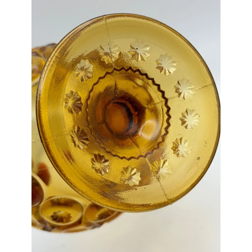 Vintage LE Smith Amber Glass Moon & Star Pedestal Compote Candy Dish Celestial